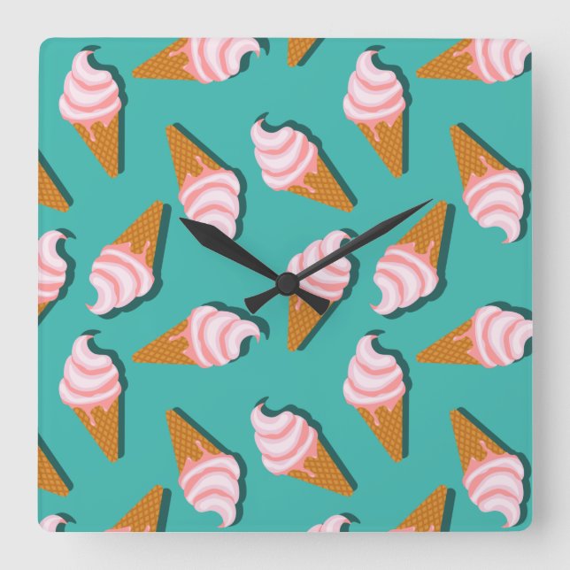 Waffle cones ice cream and frozen yogurt pattern fyrkantig klocka (Framsida)