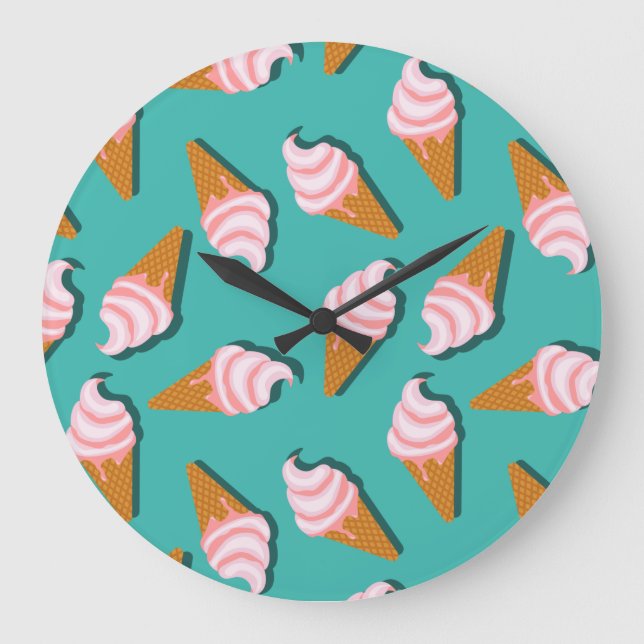 Waffle cones ice cream and frozen yogurt pattern stor klocka (Framsida)