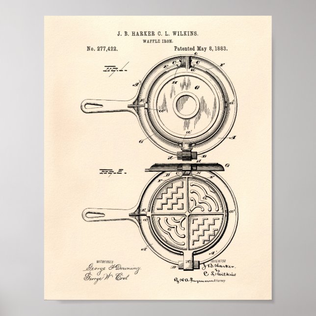 Waffle Järn 1883 Patent Art Old Peper Poster (Framsidan)