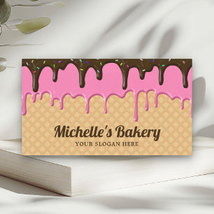 Waffle Rosa Frosting Droppande Bakverk Konditori Visitkort