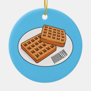 Waffle-tecknad illustration julgransprydnad keramik