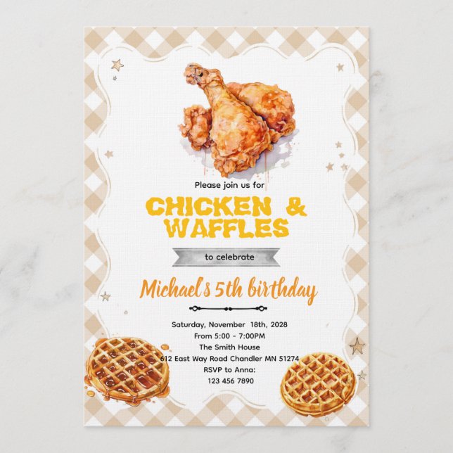 Waffles and chicken party Invitation Inbjudningar (Framsida)