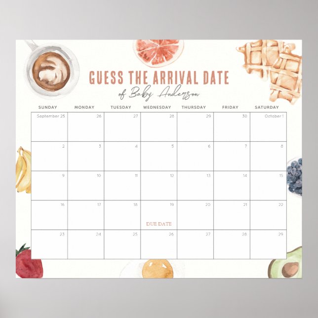 Waffles Coffee Baby Brunch The Due Date Calendar Poster (Framsidan)