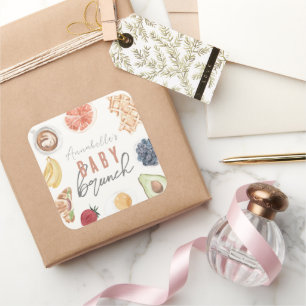 Waffles Coffee Fruits Watercolor Baby Brunch Fyrkantigt Klistermärke
