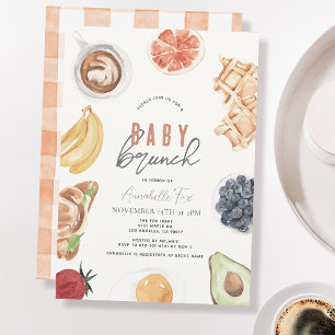 Waffles Coffee Fruits Watercolor Baby Brunch Inbjudningar