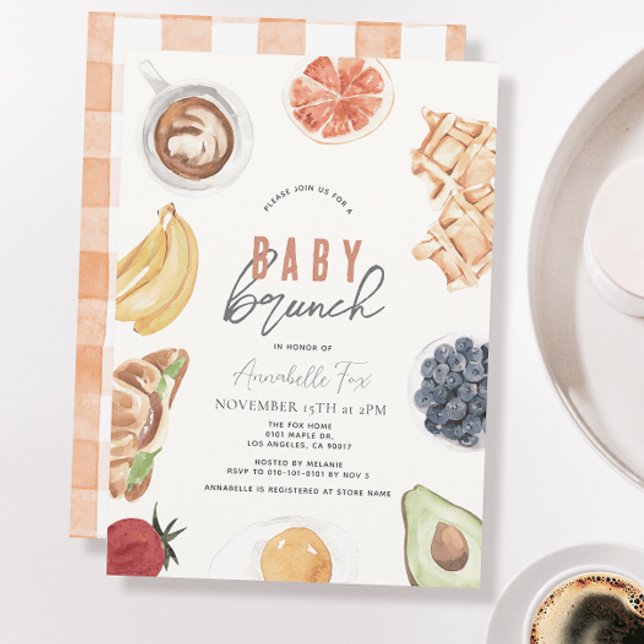 Waffles Coffee Fruits Watercolor Baby Brunch Inbjudningar (Skapare uppladdad)