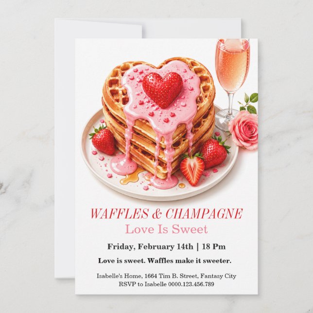 Waffles och Champagne Inbjudan Valentine Brunch  (Framsida)