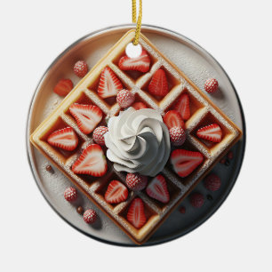 Waffles Whipping Cream och Jordgubbar Jul Julgransprydnad Keramik