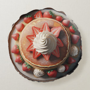 Waffles Whisted Cream and Strawbär Rund Kudde