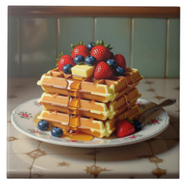 Waffles with Strawberries and Blueberries Kakelplatta