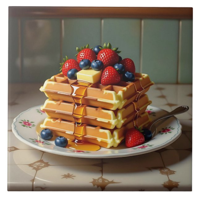 Waffles with Strawberries and Blueberries Kakelplatta (Framsidan)