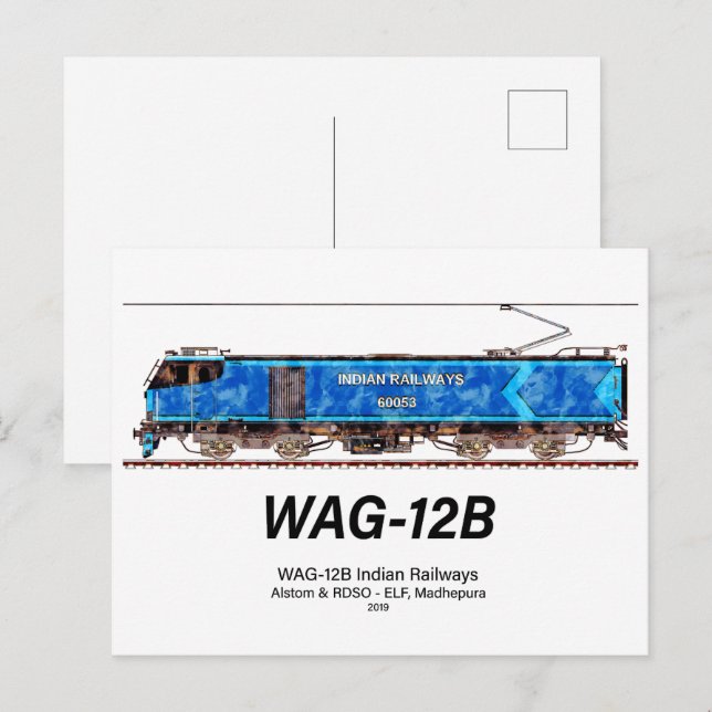 WAG-12B-lok. Indian Railways tåg Vykort (Fram/baksida)