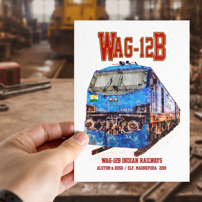 WAG-12B-lok. Indian Railways tåg Vykort (WAG-12B Locomotive. Indian Railways freight train. Postcard)