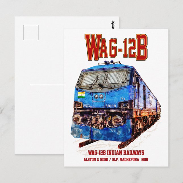WAG-12B-lok. Indian Railways tåg Vykort (Fram/baksida)