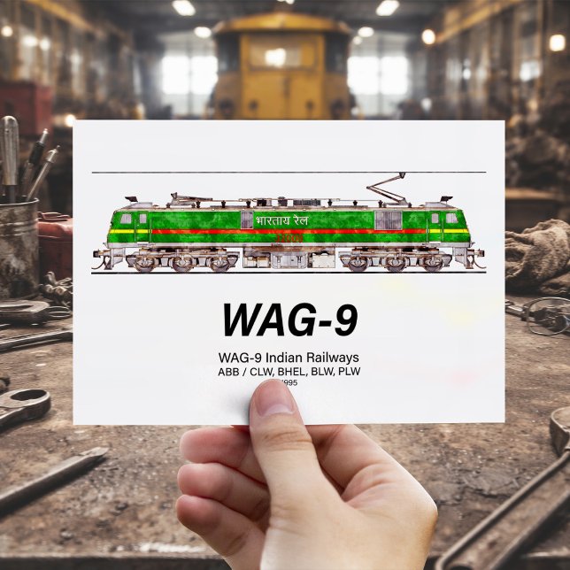 WAG-9-lok. Indian Railways tåg Vykort (WAG-9 Locomotive. Indian Railways freight train. Postcard)