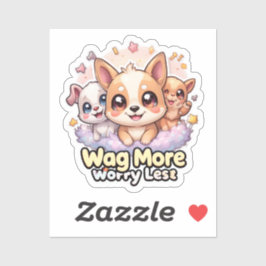 Wag more Worry Less Vinyl Cute Kawaii Puppy Hund Klistermärken