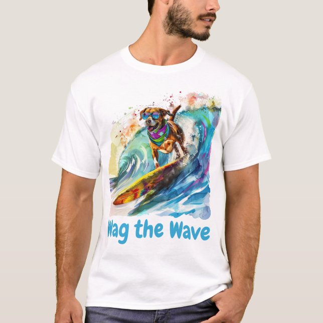 Wag the Wave - Surfing Hund Summer Beach Vibes T Shirt (Framsida)