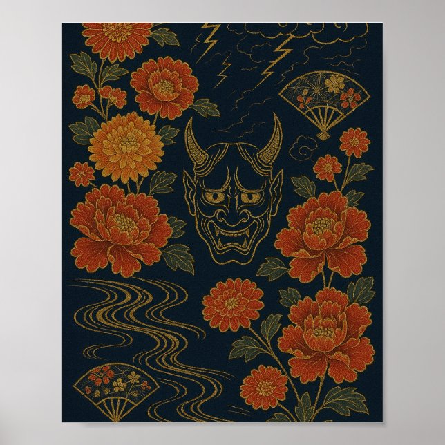Wagara "Storm of the Oni: Traditional Japansk Art Poster (Framsidan)