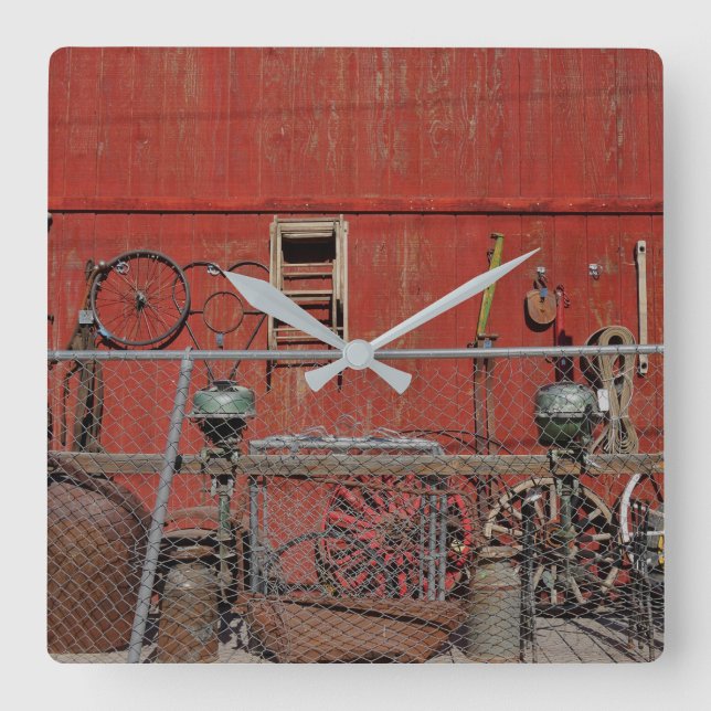 Wagon Hjul US 66 Gammala västern Fyrkantig Klocka (Framsida)