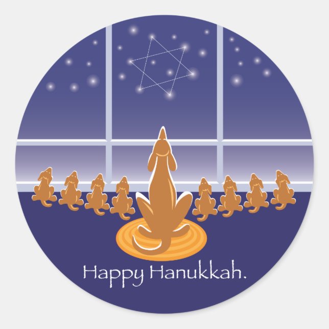 WagsToWish_Menorah Hundar Runt Klistermärke (Framsida)