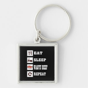 Wagyu Beef Steak BBQ Enthusiast Grill Barbecue Fyrkantig Silverfärgad Nyckelring