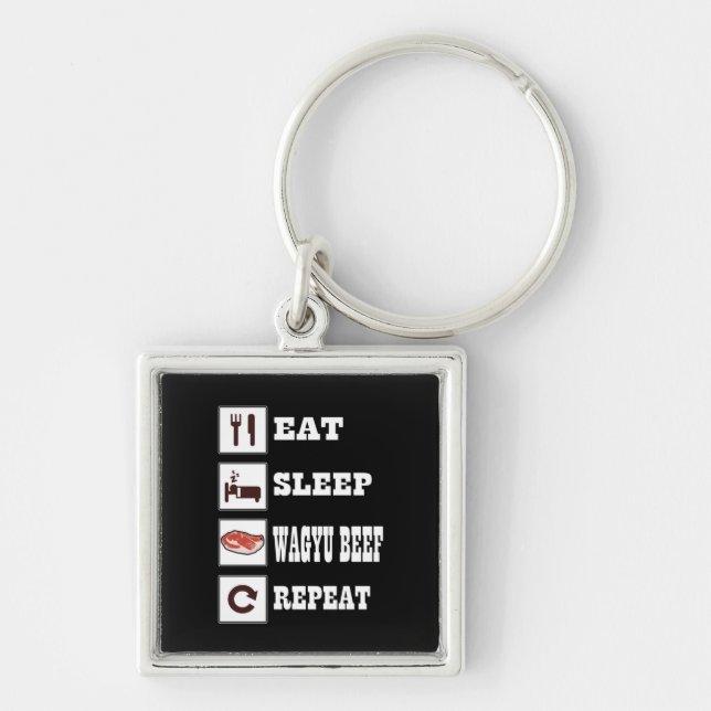 Wagyu Beef Steak BBQ Enthusiast Grill Barbecue Fyrkantig Silverfärgad Nyckelring (Framsidan)