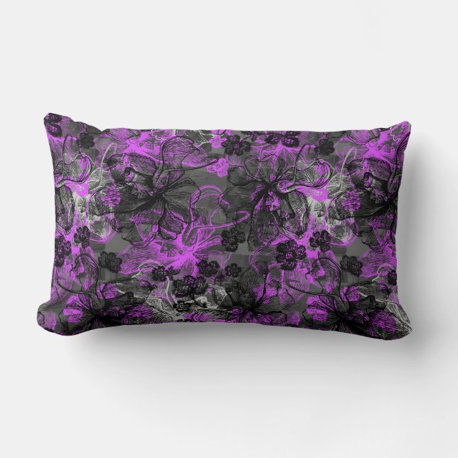Wahine Lace Hawaiian Orchid Collage Lumbarkudde (Framsida)