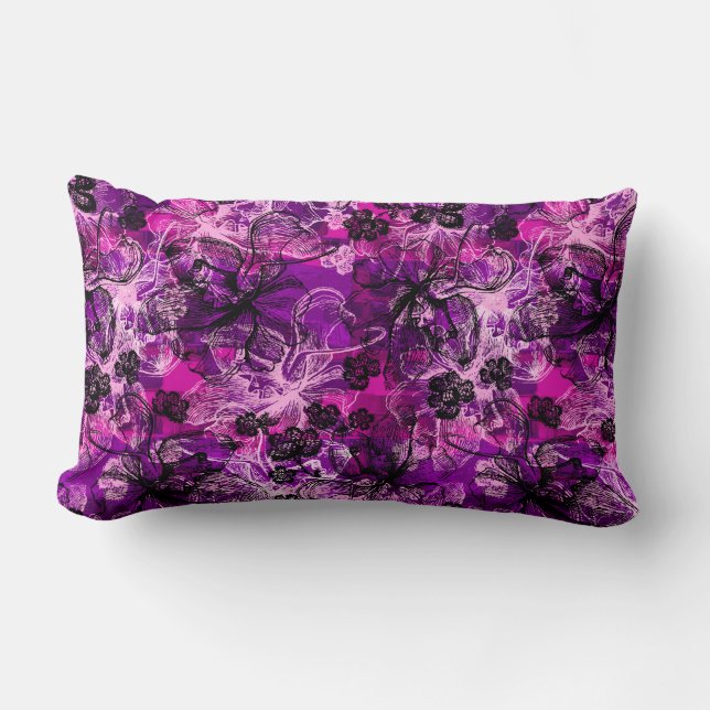 Wahine Lace Hawaiian Orchid Collage Lumbarkudde (Framsida)