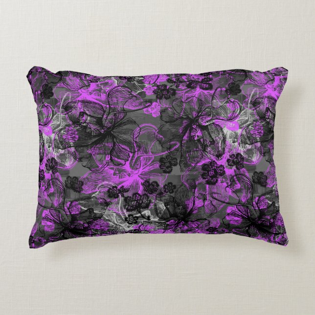 Wahine Lace Hawaiian Orchid Collage Prydnadskudde (Framsidan)