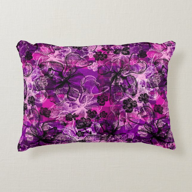 Wahine Lace Hawaiian Orchid Collage Prydnadskudde (Framsidan)