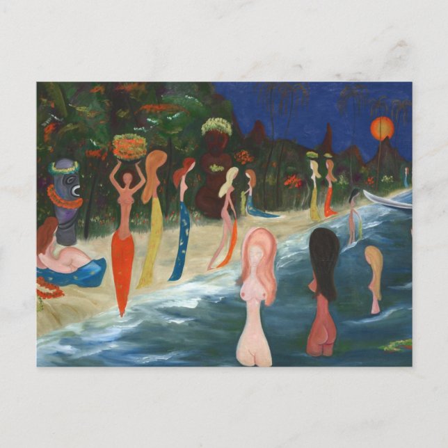 Wahine och Tiki av Marguerite Blasingame Vykort (Framsida)