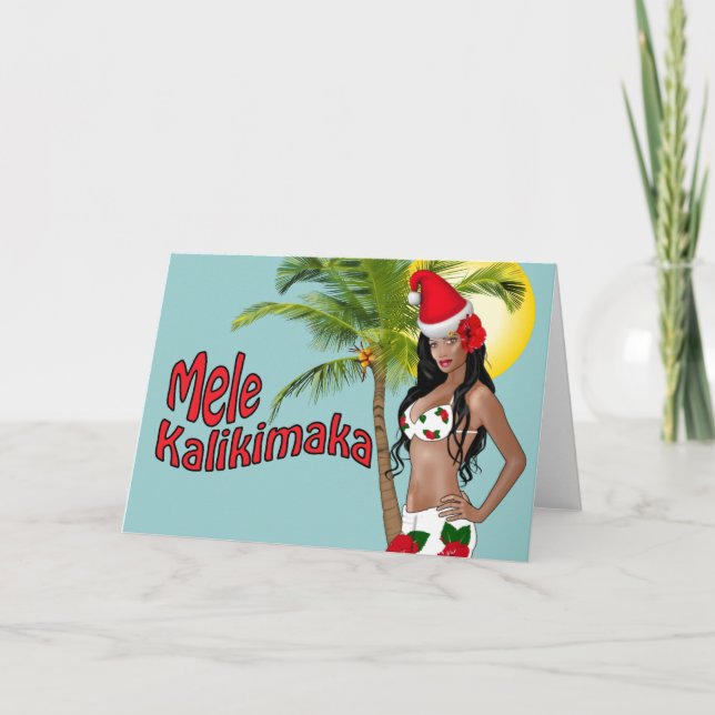 Wahine pinupMele Kalikimaka julkort 02 Helgkort (Framsida)