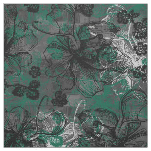 Wahine Snöre Hawaiian Orchid Collage- Hunter Grönt Tyg
