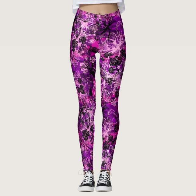 Wahine Snöre Hawaiian Tropical Orchid Leggings (Framsida)