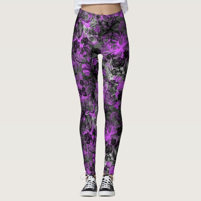 Wahine Snöre Hawaiian Tropical Orchid Leggings (Framsida)