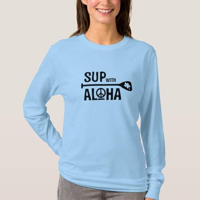 Wahine SUP med Aloha långärmadutslagsplatsen Tee (Framsida)