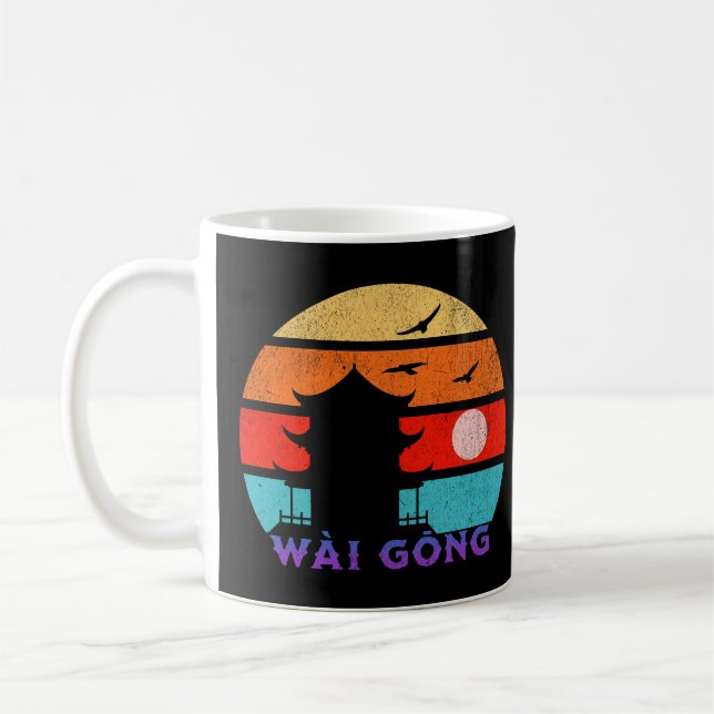 Wài Gōng Retro Sunset Ocean Grandfather Kaffemugg (Vänster)