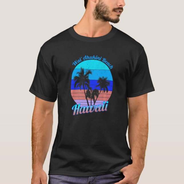 Wai'ahukini Beach Hawaii Retro Tropical Handflatan T Shirt (Framsida)