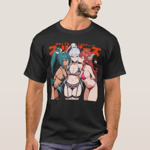 Waifu Sey Anime Kyssande Flickor Horns Japansk Man T Shirt