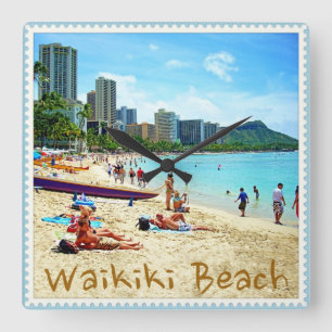 Waikiki Beach Clock Fyrkantig Klocka