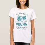 Waikiki Beach Family Vacation Vintage Surfing Logo T Shirt<br><div class="desc">Gör en stänk på din kommande bachelorette-fest med den här bedövande stranden personlig t-shirts. Vare sig du firar en bach resa, en flicksemester eller en helgdag av bästa vänner, är den här anpassningsbar stranden på t-shirts som är perfekten som tillägg till din oförglömliga flykting. Lägg till en personlig beröring till...</div>