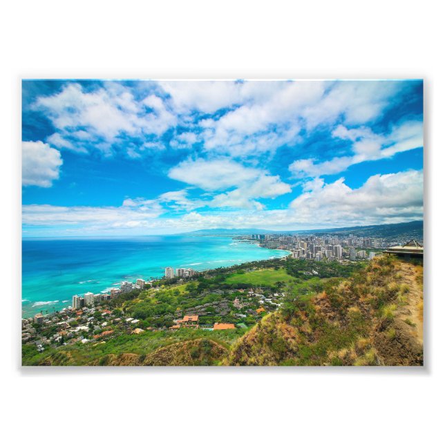 Waikiki Beach från Diamond Head Honolulu Fototryck (Framsidan)