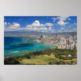 Waikiki Beach från Diamond Head Poster