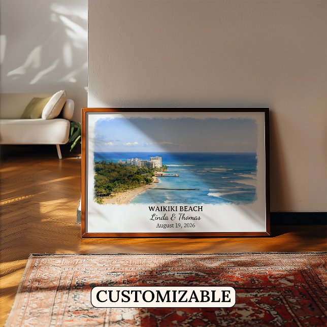 Waikiki Beach Hawaii Affisch, Akvarell, Honolulu Poster (Skapare uppladdad)