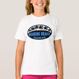 Waikiki Beach Hawaii Blue Black handflatan tshirt T-shirt