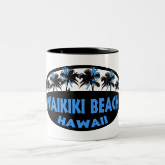 Waikiki Beach Hawaii blue black handflatan Två-Tonad Mugg