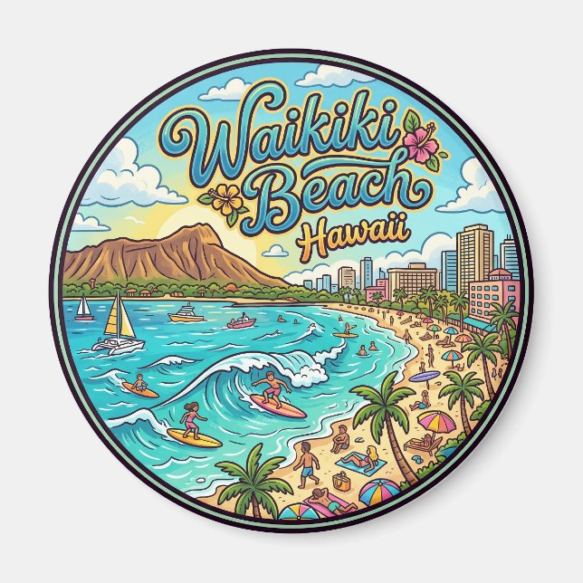 Waikiki Beach Hawaii Magnet (Framsidan)
