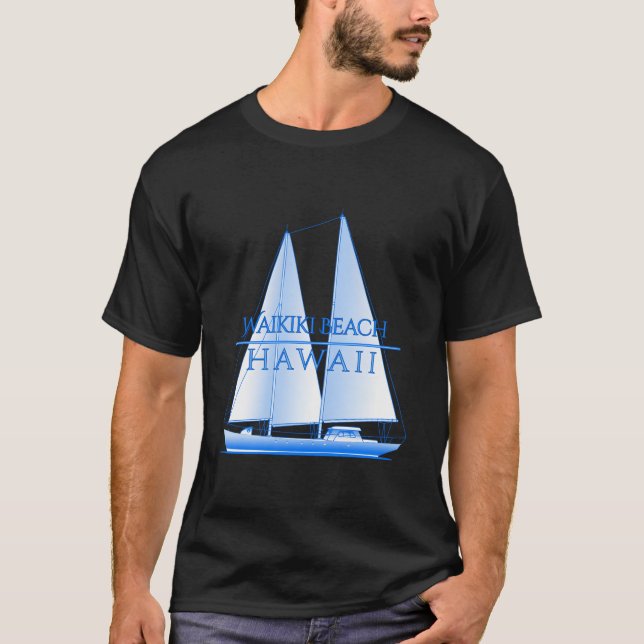 Waikiki Beach Hawaii Nautical Sailing Sailor T Shirt (Framsida)