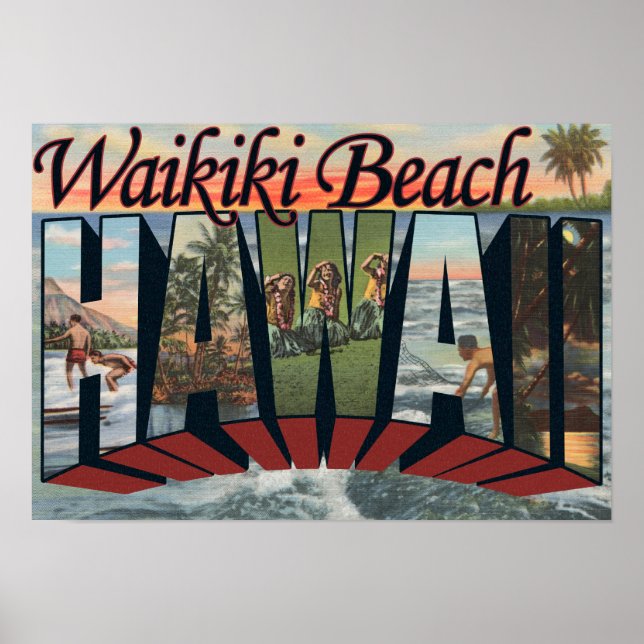 Waikiki Beach, Hawaii - Stora Brev Scenes Poster (Framsidan)