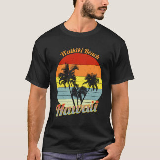 Waikiki Beach Hawaii Tropical Handflatan Träd Vaca T Shirt
